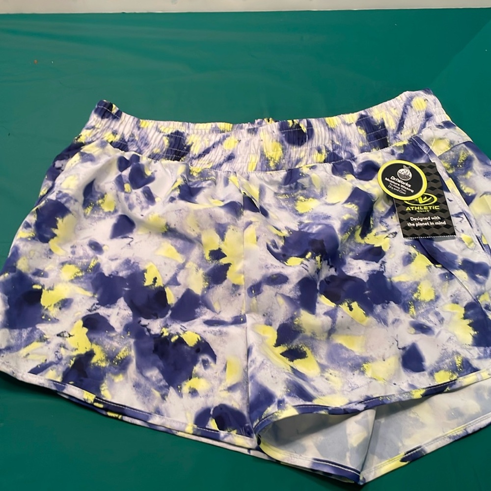 New: Athletic Works Women's Core Running Shorts- medium/blue and yellow color